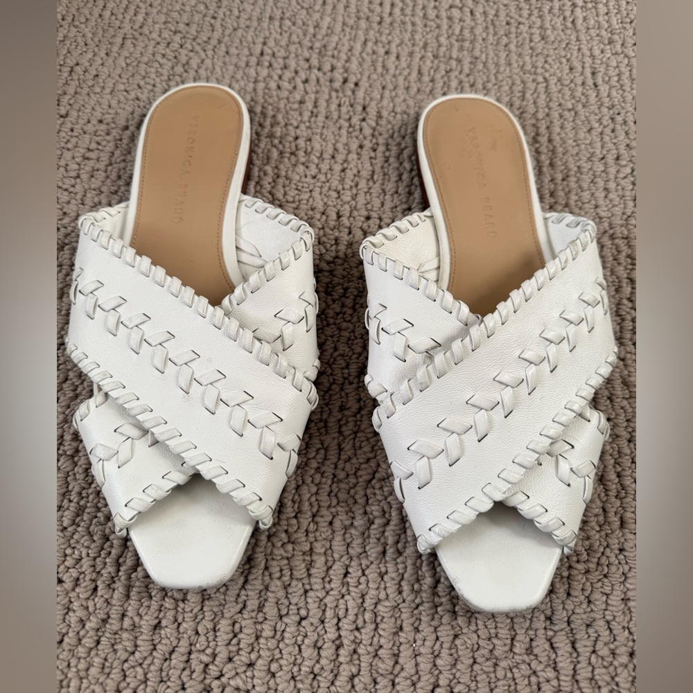 Veronica Beard White Mules with Braided Design